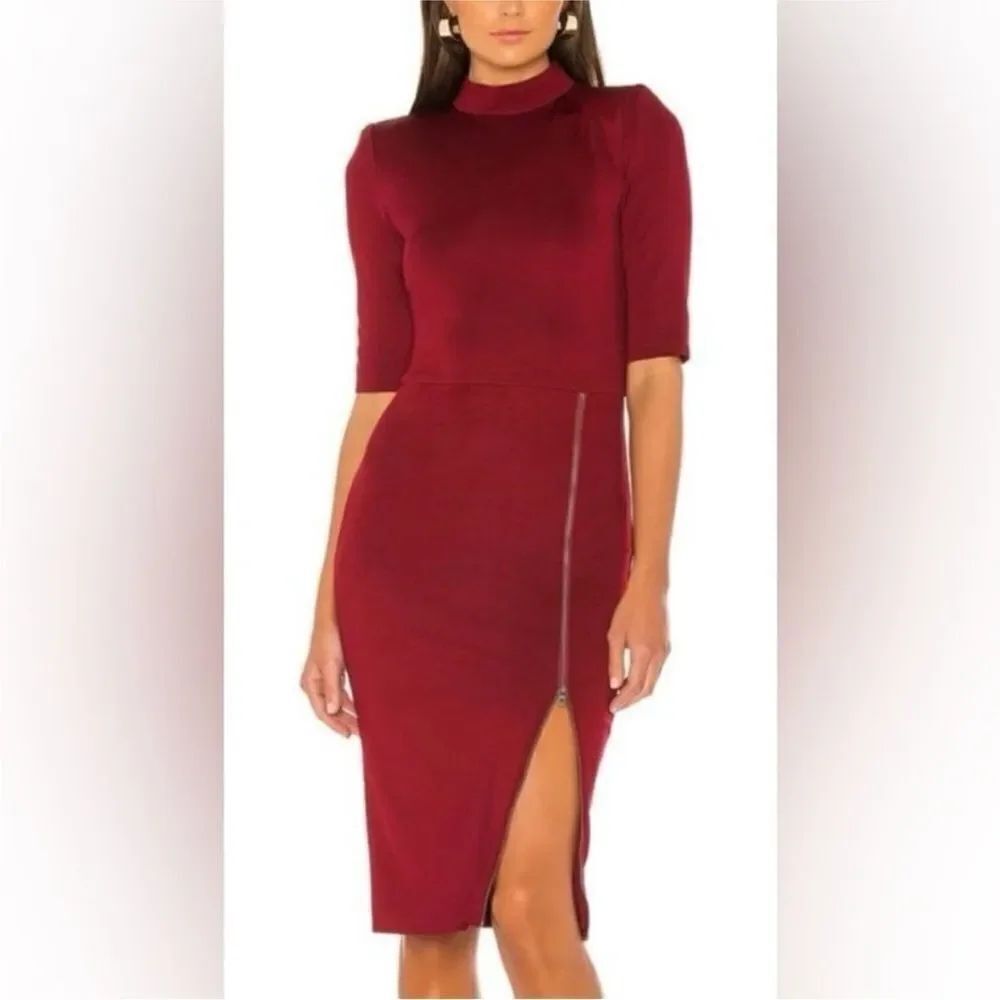 Alice + Olivia Deep Red Midi Dress with Zipper Detail, US6